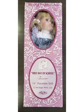 First Day of School 14" Porcelain Doll Tammie Heritage Mint, Box, Lunchbox